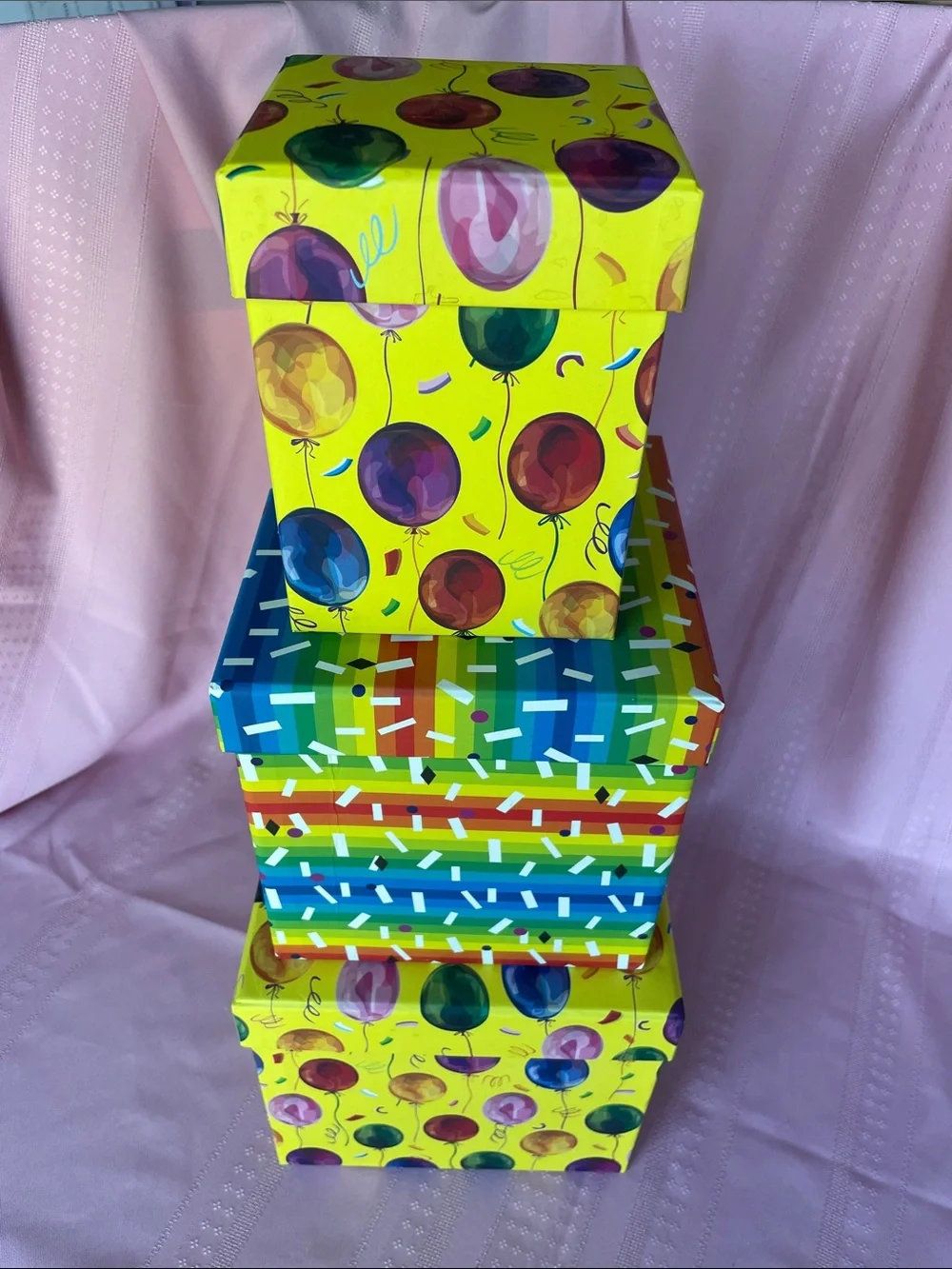Yellow Balloon & Stripe Gift Box Set - Festive Nested Storage